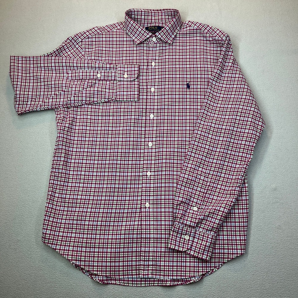 Polo Ralph Lauren Slim Fit Plaid Cotton Button Down Shirt Mens XL Magenta Green